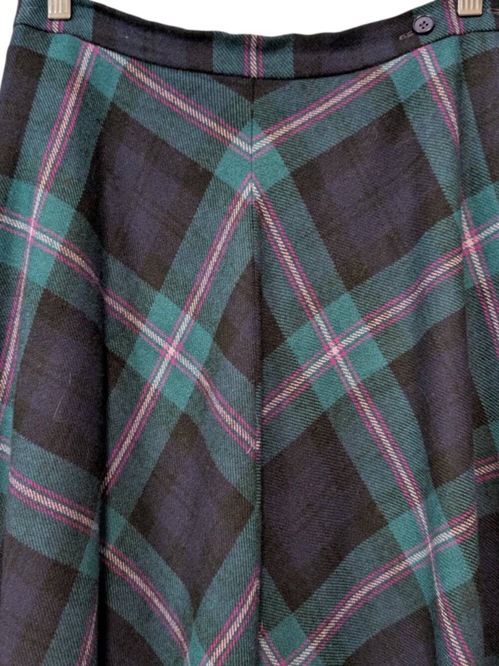 Vintage Deans Of Scotland Sz 12 Green Black Pink Plaid 100% Wool Academia Skirt - Picture 4 of 11